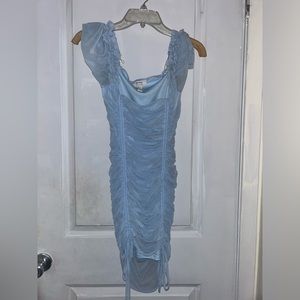 light blue ruffled tight fit mini dress